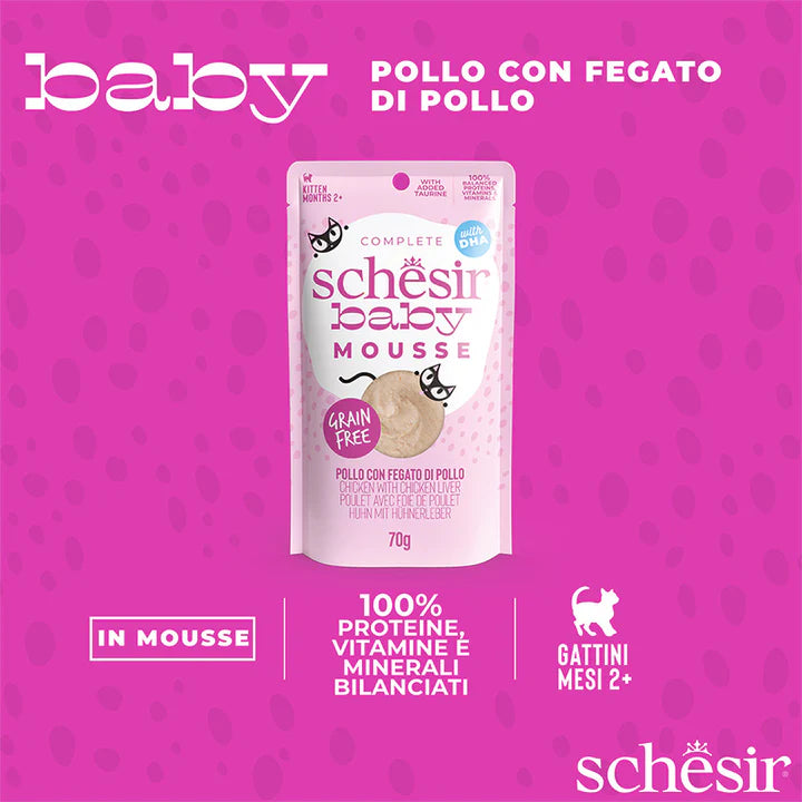 Schesir Baby – Pollo con Fegato di Pollo in Mousse 70g Schesir Baby – Pollo con Fegato di Pollo in Mousse 70g